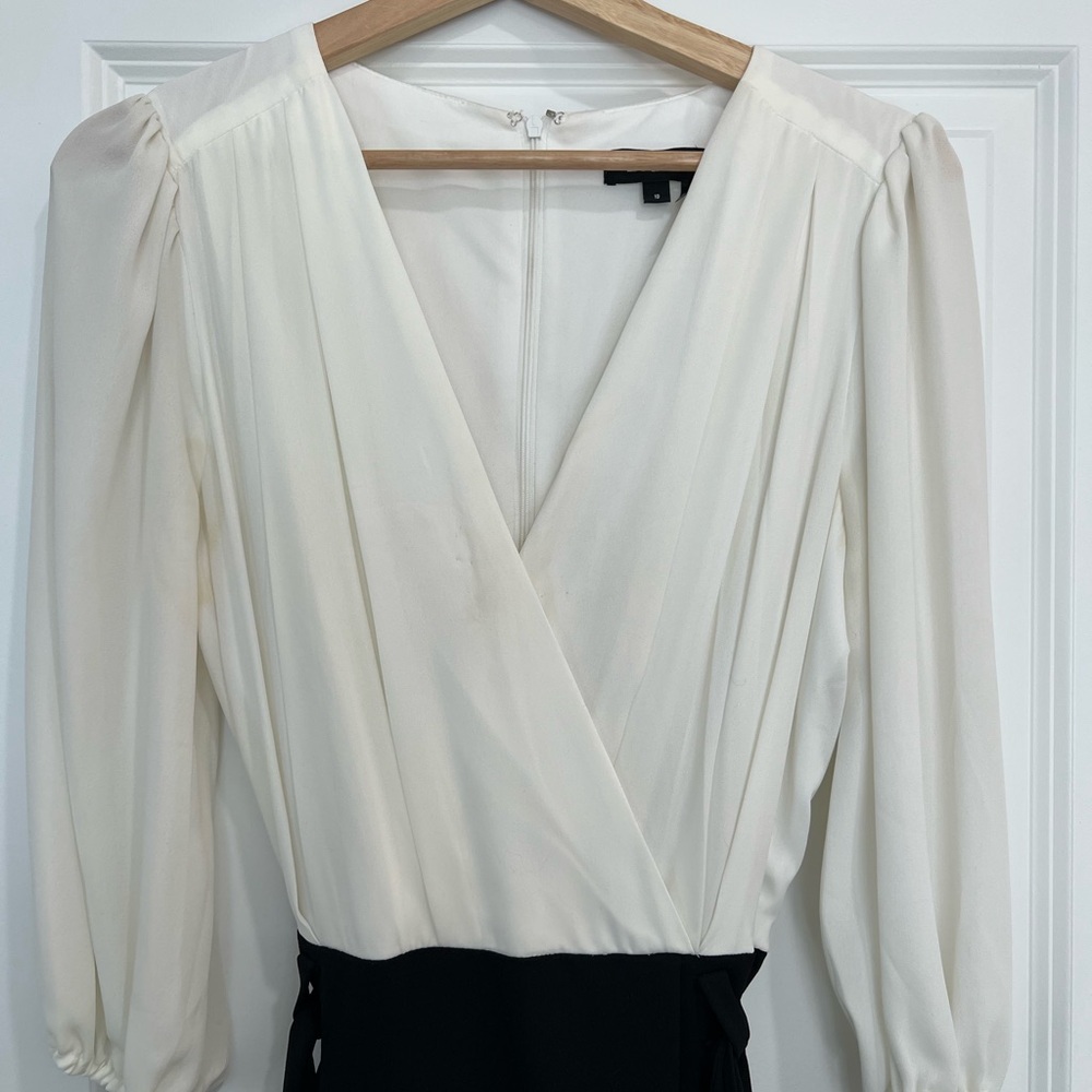 DKNY Cream and Black Wrap Dress w Gold buttons